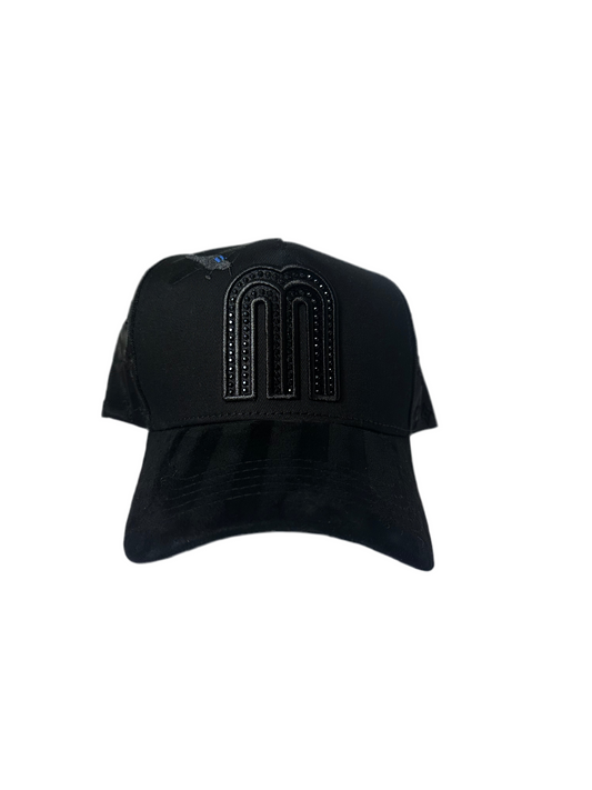 Total Black M Rhinestones Suede Hat