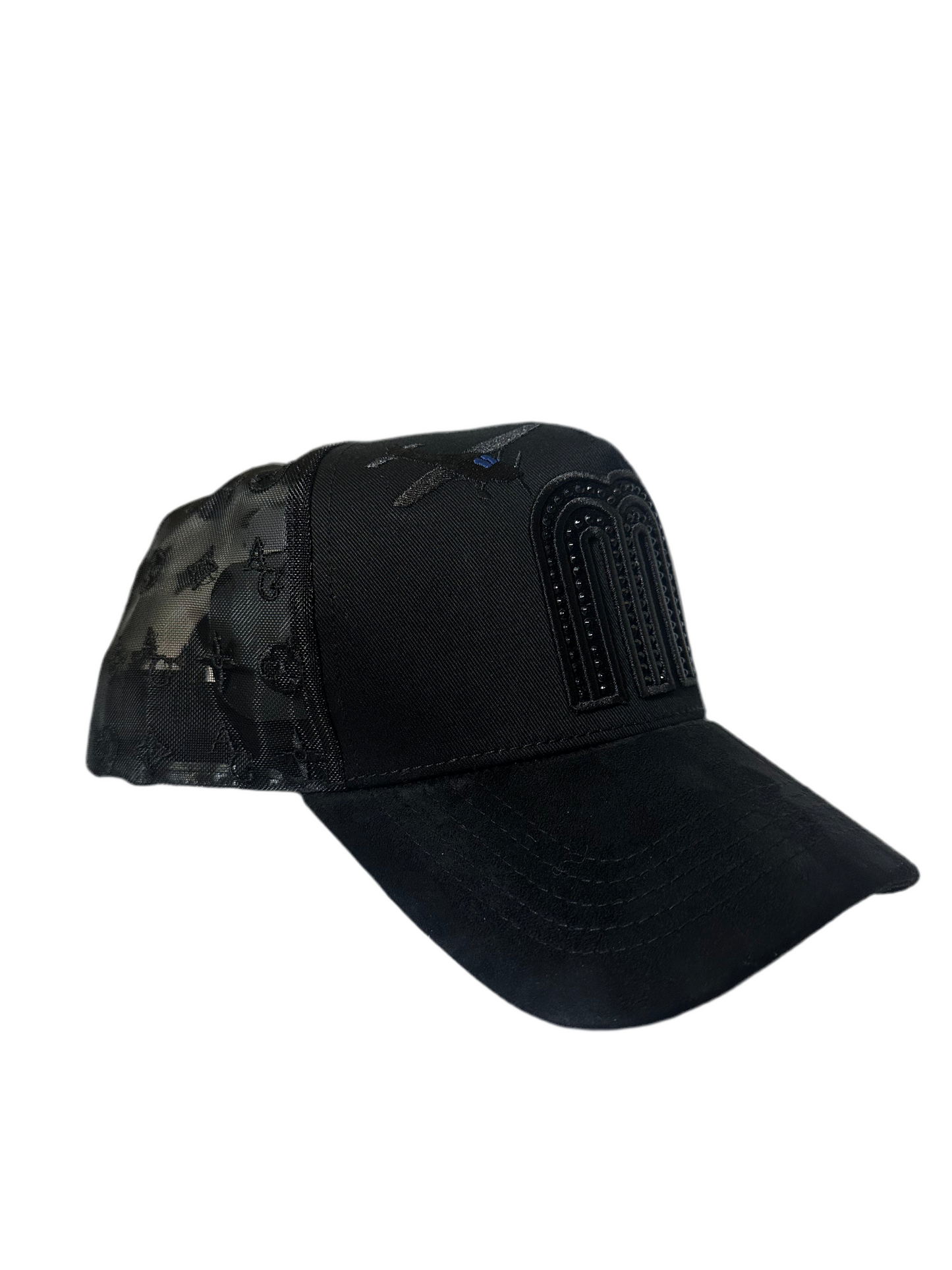 Total Black M Rhinestones Suede Hat